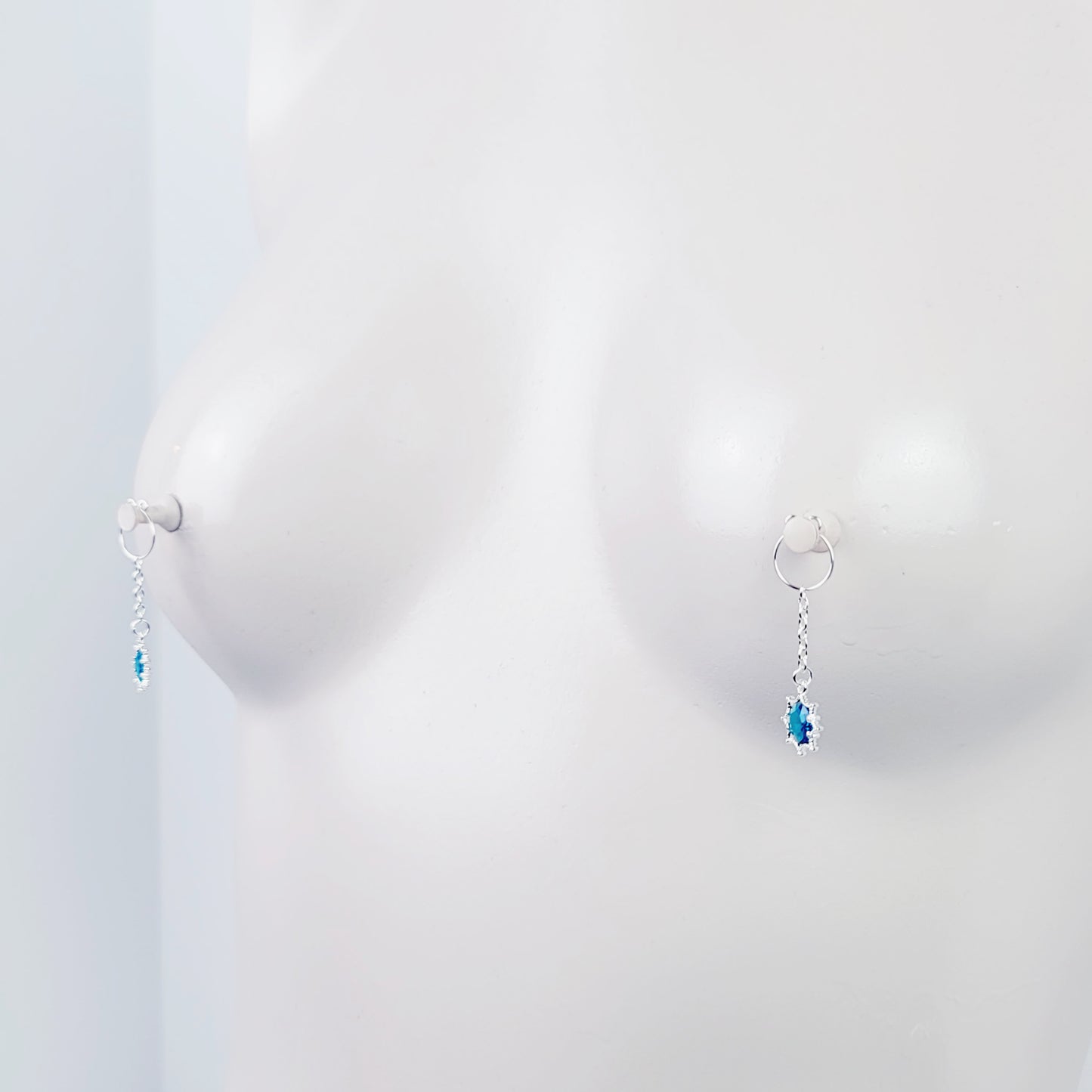 Non Piercing Nipple Rings with Sexy Gemstone Chain Dangles. Fake Nipple Piercing.