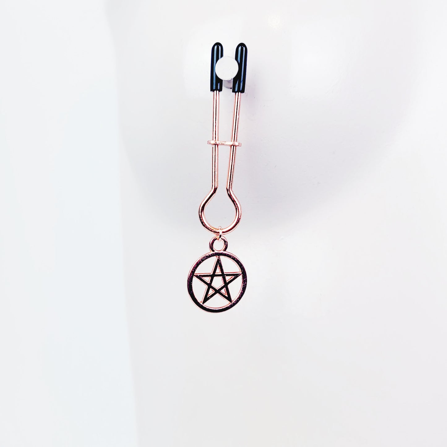 Pentacle Nipple Clamps, Straight Tweezer Style, in Gold, Silver, or Rose Gold