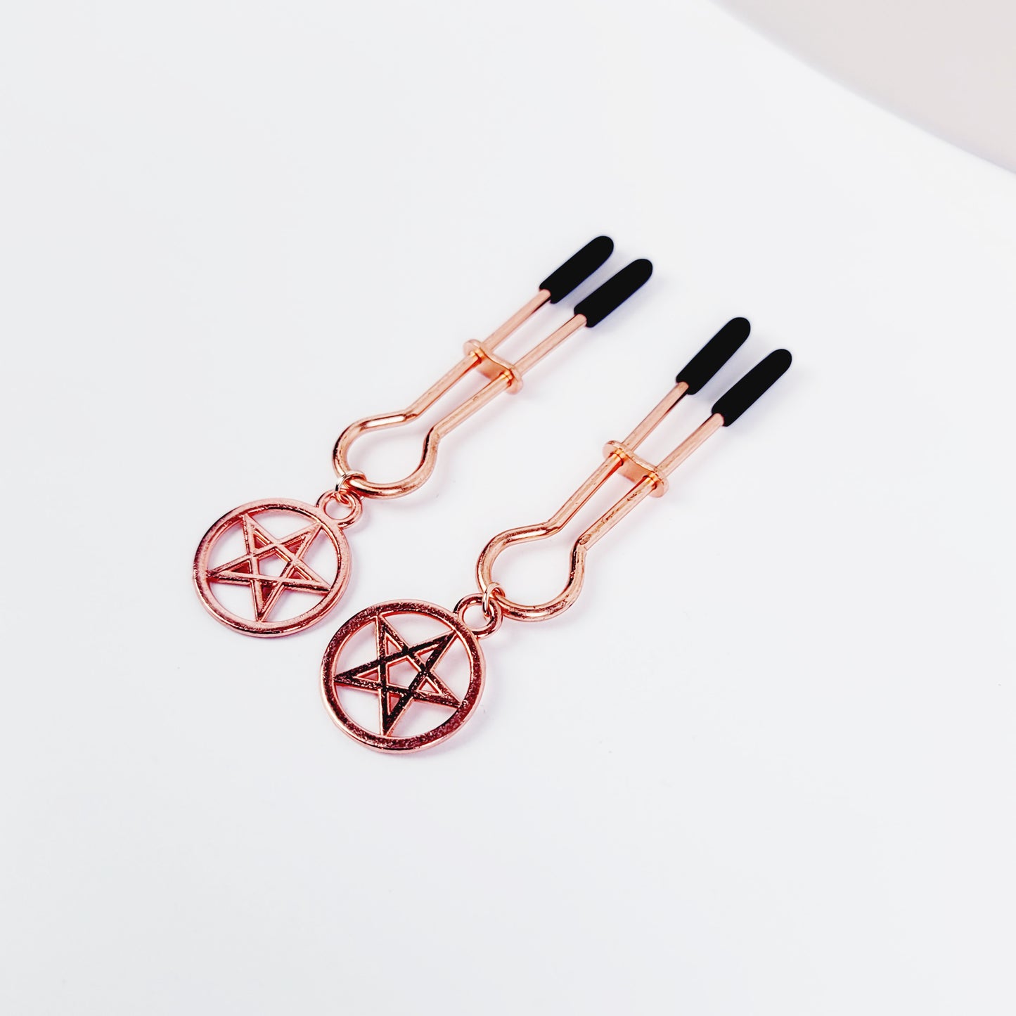 Pentacle Nipple Clamps, Straight Tweezer Style, in Gold, Silver, or Rose Gold