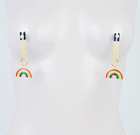 Rainbow Nipple Clamps, Gold, Straight Tweezer Clamp.