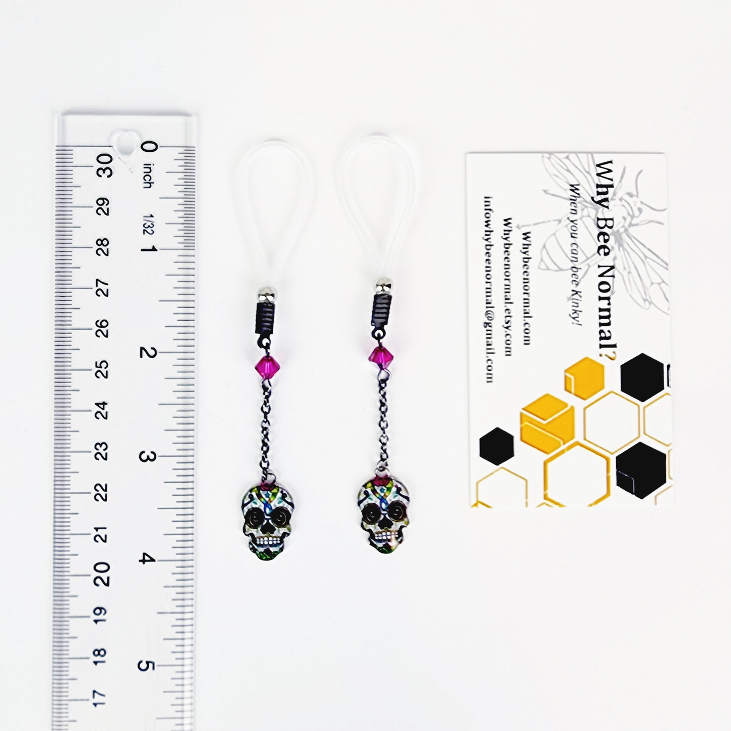 Non Piercing Nipple Dangles or Clamps with Crystal and Sugar Skull. Not Pierced Nipple Jewelry. MATURE, BDSM