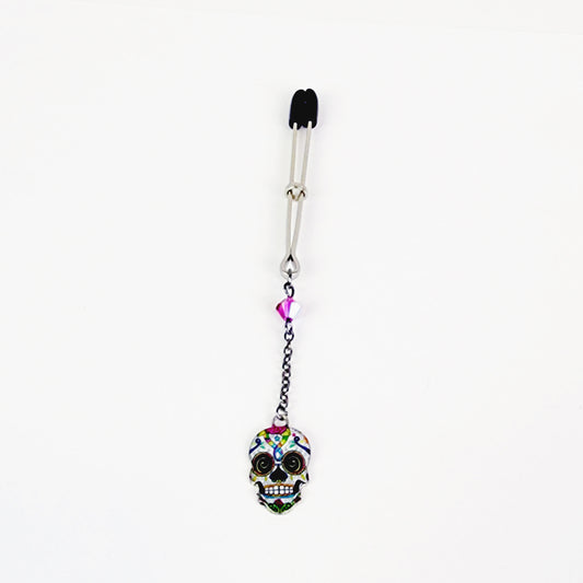 Clit Clamp with Sugar Skull Dangle. Tweezer Clitoral Clamp. Submissive, MATURE, BDSM