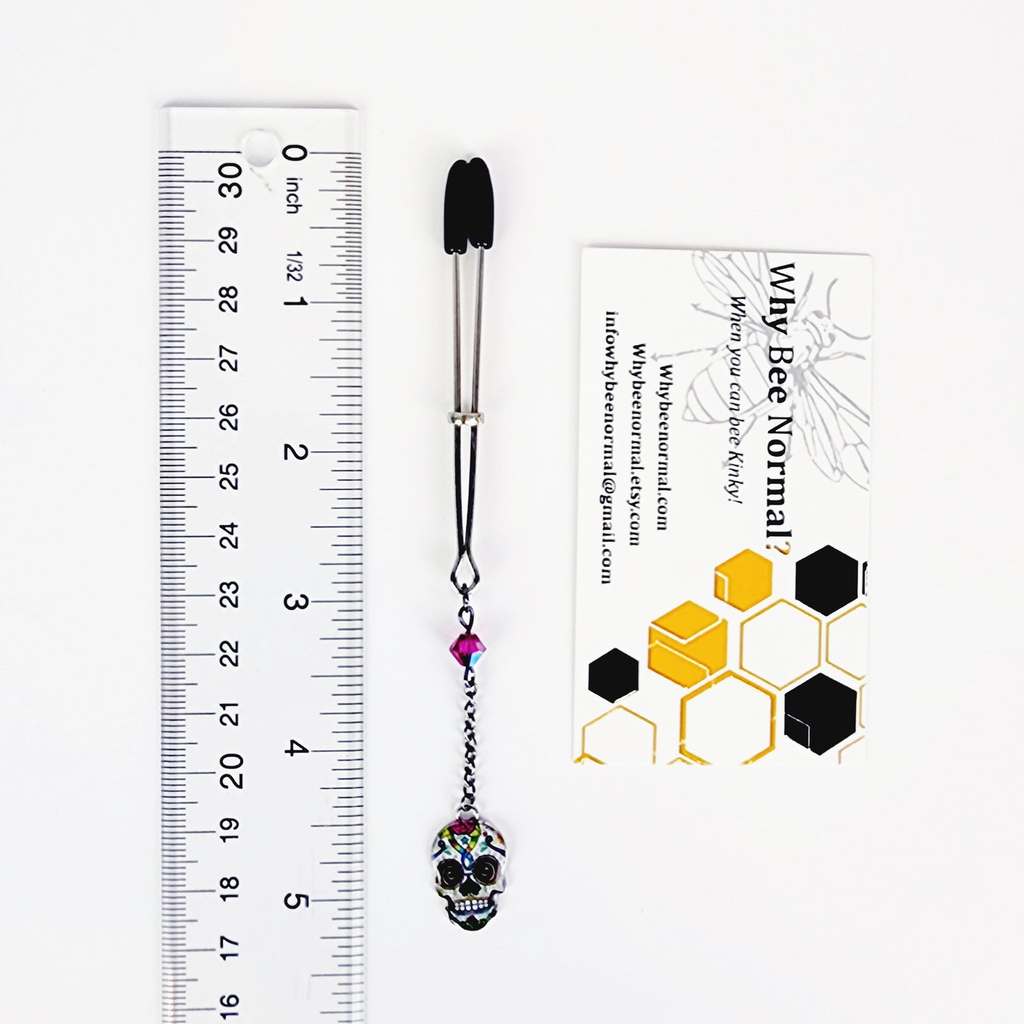 Non Piercing Nipple Dangles and Clitoral Clamp with Sugar Skulls. Nipple Nooses or Choice of Nipple Clamps and Tweezer Clit Clamp. MATURE
