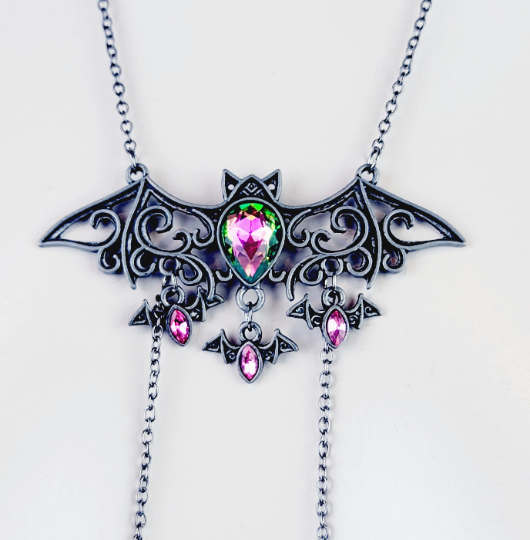 Bat Necklace to Nipple with Non Piercing Nipple Nooses or Your Choice of Nipple Clamps. Gothic, Halloween, MATURE