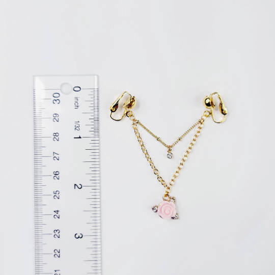 Non Piercing Labia Chain Dangle with Rose and Clear Gems. Erotic Intimate Body Jewelry, Hotwife, Lifestyle, BDSM