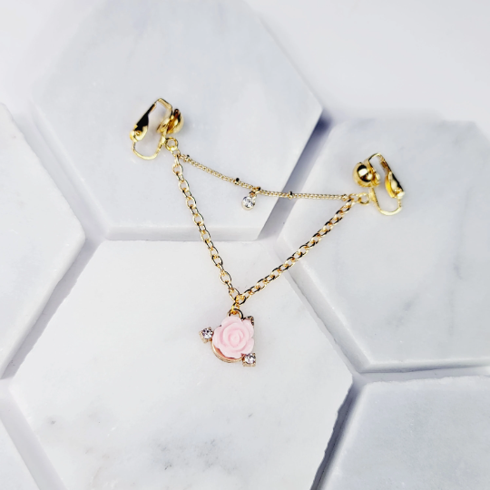 Non Piercing Labia Chain Dangle with Rose and Clear Gems. Erotic Intimate Body Jewelry, Hotwife, Lifestyle, BDSM