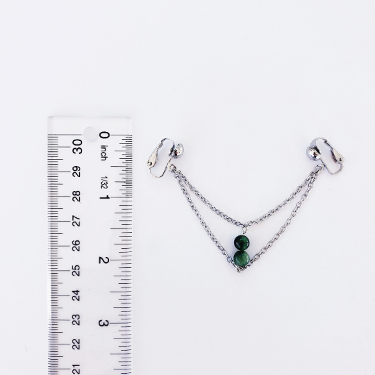 Vaginal Chain Dangle Non Piercing. Intimate Body Jewelry for Women. Labia Clips with Chain and Tigers Eye Stone.