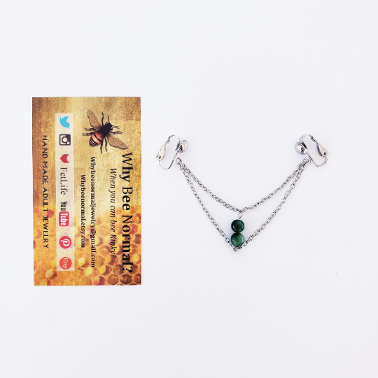 Vaginal Chain Dangle Non Piercing. Intimate Body Jewelry for Women. Labia Clips with Chain and Tigers Eye Stone.