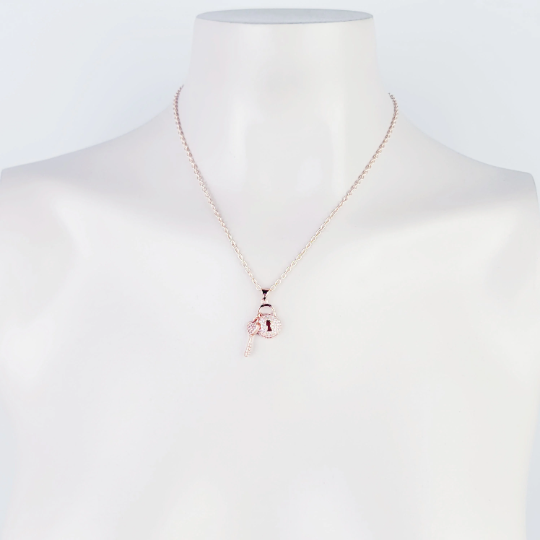 Rose Gold Lock & Key Necklace. Discreet Day Collar for BDSM Submissive
