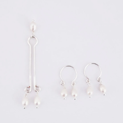 Silver and Pearl Labia Clip and Nipple Ring set, Non-Piercing
