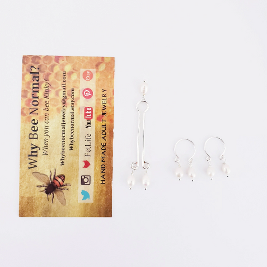 Pearl Nipple Rings and Labia Clip Set, Non Piercing Intimate Jewelry