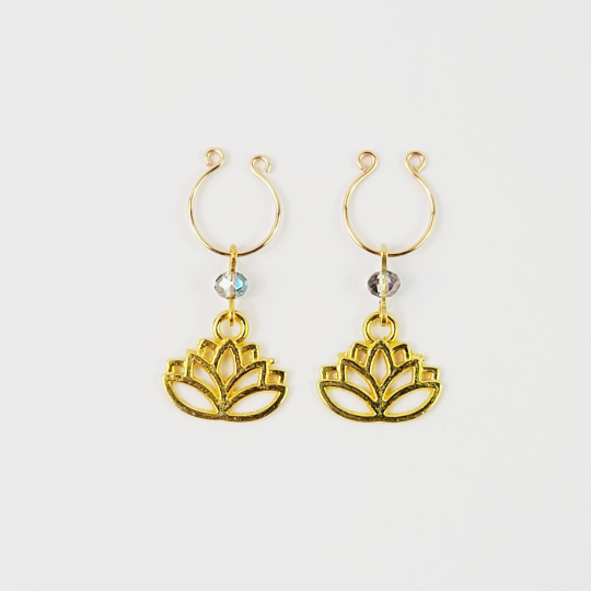 Non Piercing Gold Lotus Flower Nipple Rings. Not Pierced, Fake Piercings, BDSM