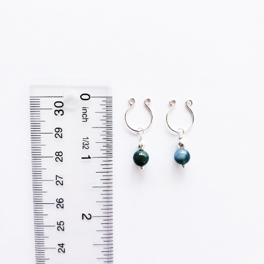 Non Piercing Nipple Rings with Jasper Dangles. Intimate Body Jewelry for Women, Not Pierced.