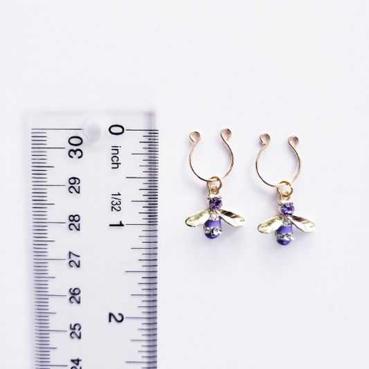 Non Piercing Nipple Rings. Gold With Purple Bees. BDSM, Sex Toy for Women, Fake Piercings