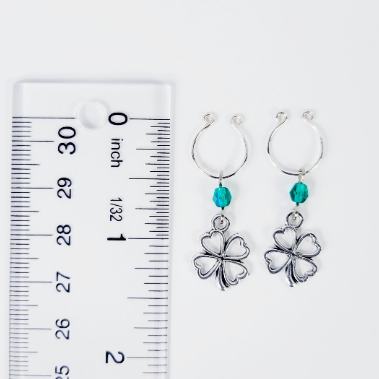 Four-leaf Clover Non-Piercing Nipple Rings with green crystal beads