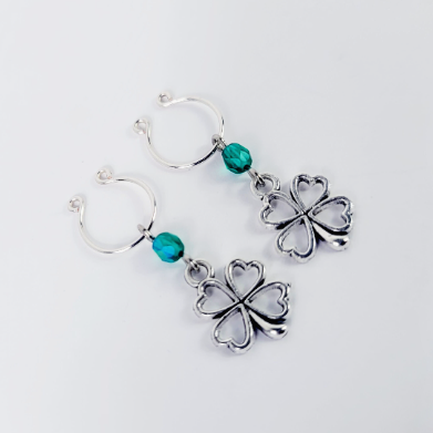 Four-leaf Clover Non-Piercing Nipple Rings with green crystal beads