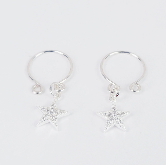 Non Piercing Sterling Silver Star Nipple Rings. Fake Nipple Rings, Not Pierced, Intimate Body Jewelry