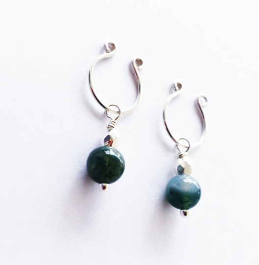 Non Piercing Nipple Rings with Jasper Dangles. Intimate Body Jewelry for Women, Not Pierced.