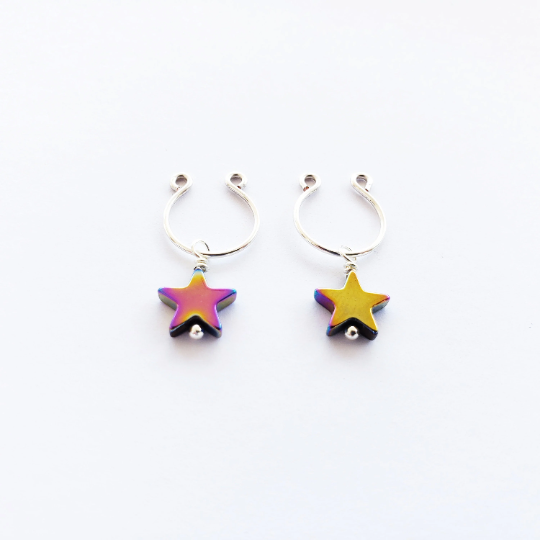 Non Piercing Nipple Rings with Metallic Star. Submissive, DDLG, Fake Nipple Piercings, BDSM