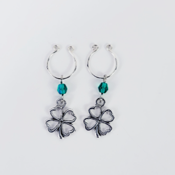 Four-leaf Clover Non-Piercing Nipple Rings with green crystal beads