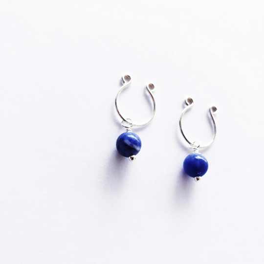 Non Piercing Nipple Rings with Blue Sodalite. Intimate Body Jewelry for Women, Not Pierced