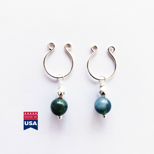 Non Piercing Nipple Rings with Jasper Dangles. Intimate Body Jewelry for Women, Not Pierced.