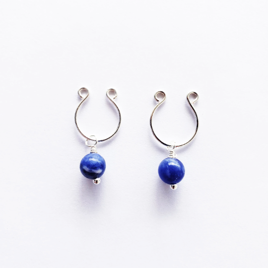 Non Piercing Nipple Rings with Blue Sodalite. Intimate Body Jewelry for Women, Not Pierced