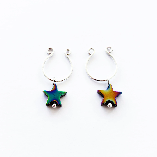 Non Piercing Nipple Rings with Metallic Star. Submissive, DDLG, Fake Nipple Piercings, BDSM