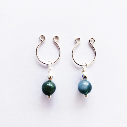 Non Piercing Nipple Rings with Jasper Dangles. Intimate Body Jewelry for Women, Not Pierced.