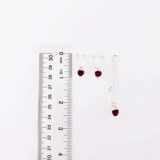 Non Piercing Nipple Rings and Labia Clip with Red Crystal Heart. Intimate Body Jewelry