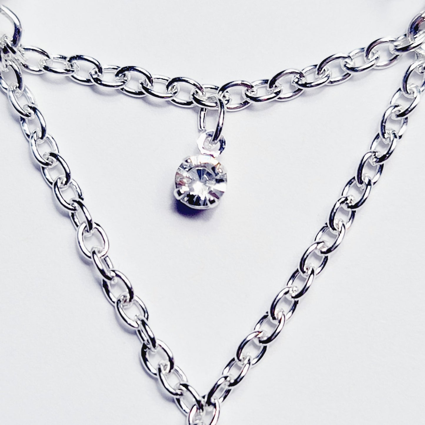 Silver Labia Chain Dangle with Heart and Sparkle. Non-Piercing Genital Jewelry.