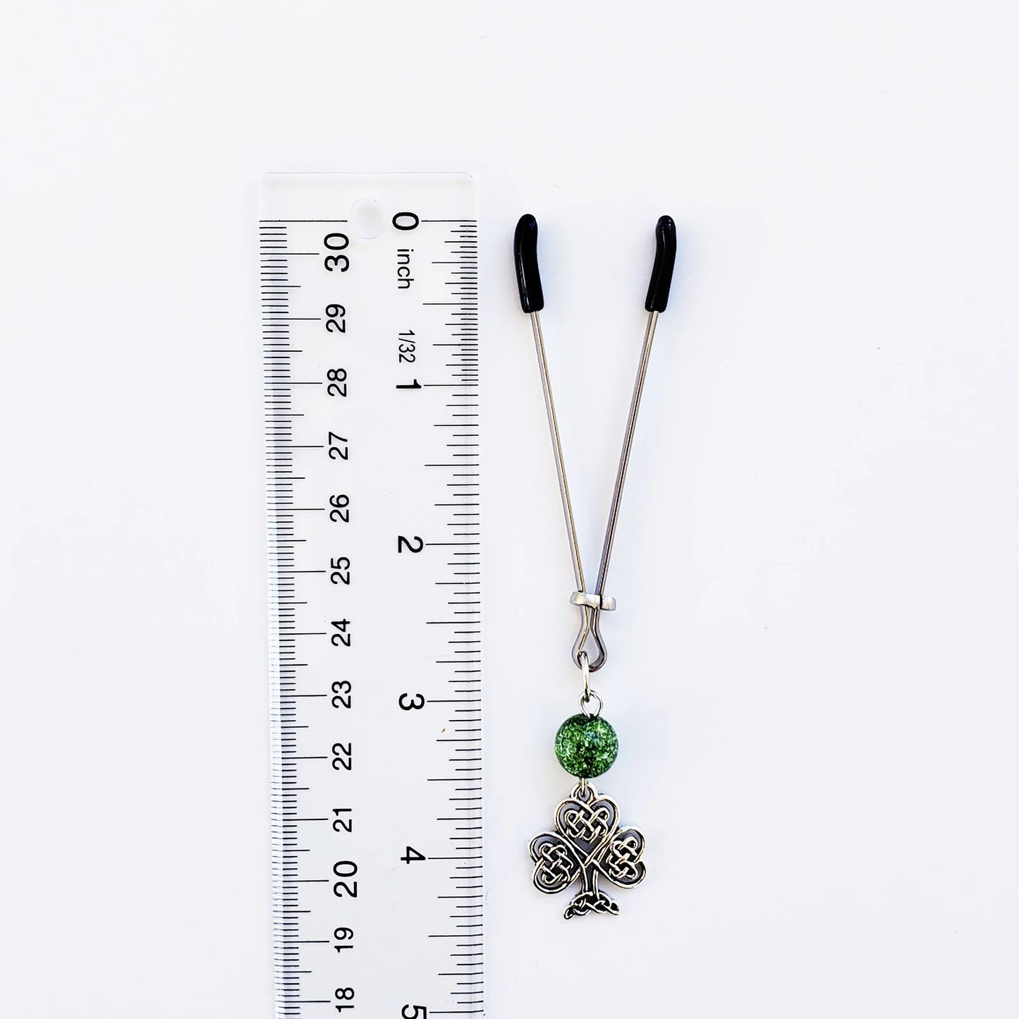 Celtic Shamrock and Green Crackle Quartz Tweezer Clitoral Clamp