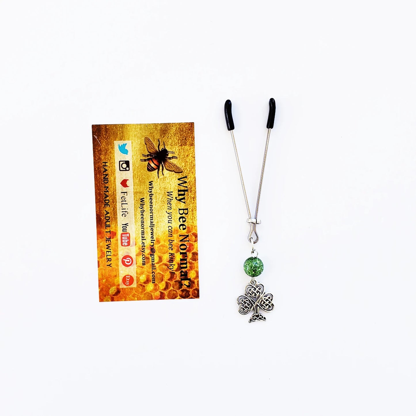 Celtic Shamrock and Green Crackle Quartz Tweezer Clitoral Clamp