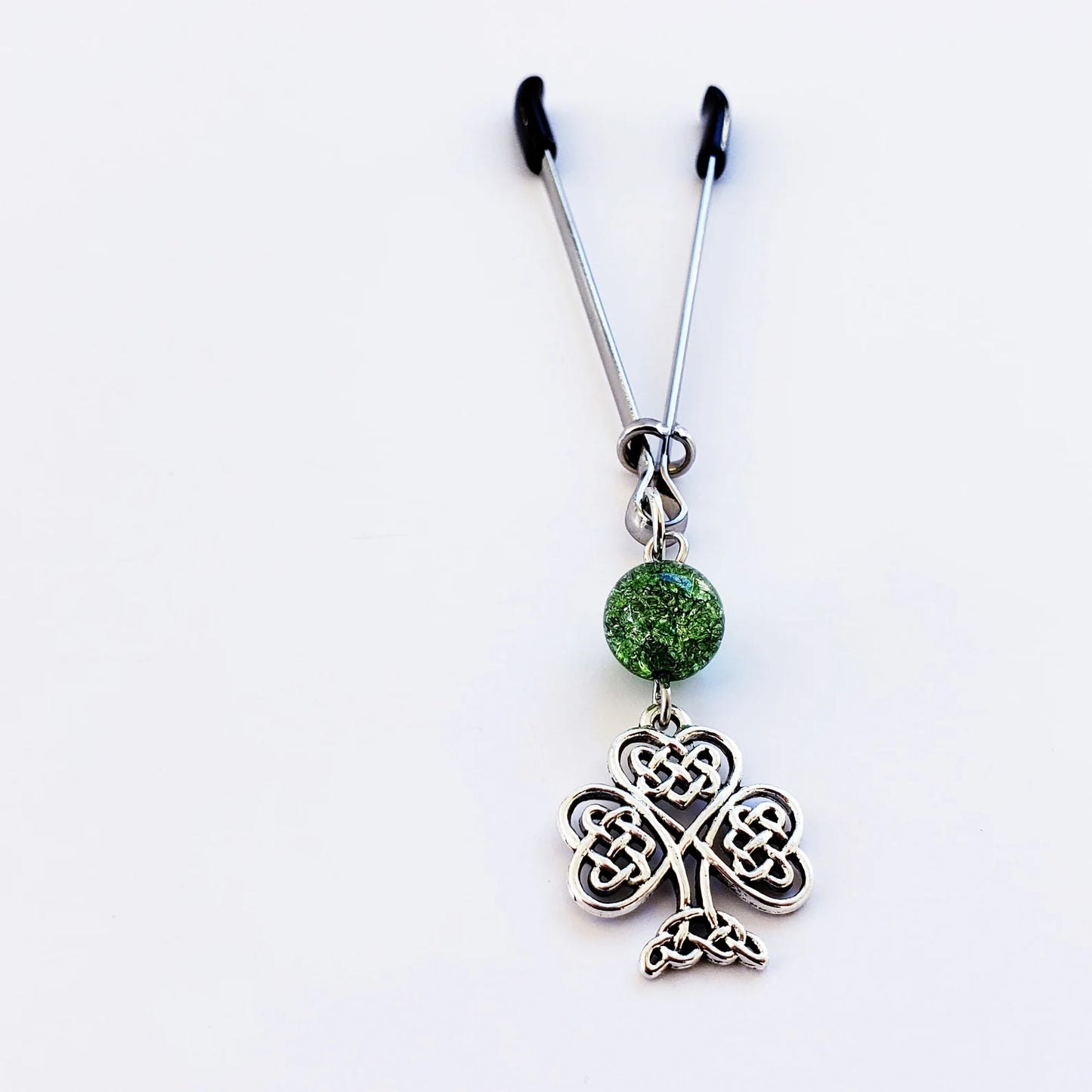 Celtic Shamrock and Green Crackle Quartz Tweezer Clitoral Clamp