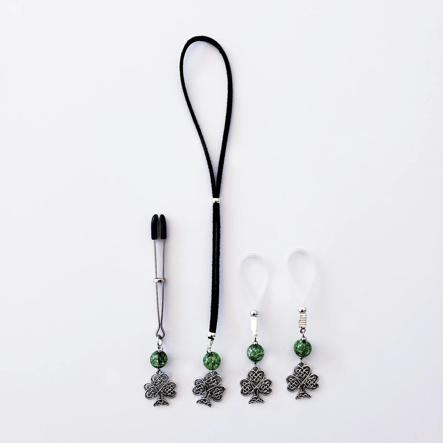 Celtic Shamrock and Green Crackle Quartz Tweezer Clitoral Clamp