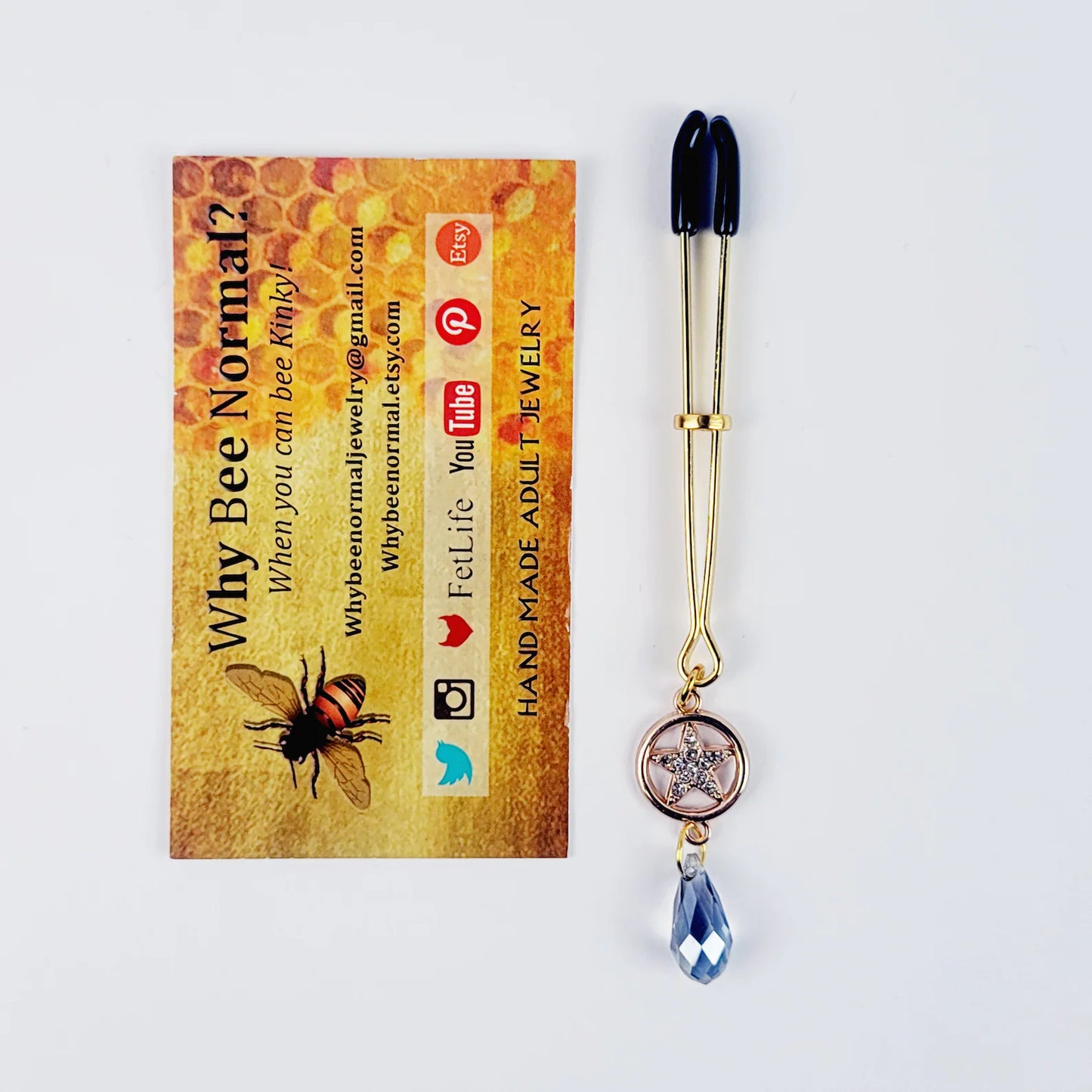 Sparkling Gemstone Star and Crystal Dangle Tweezer Clitoral Clamp GOLD
