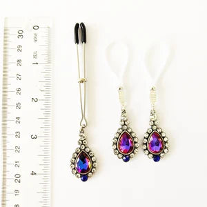 Clit Clamp and Nipple Dangle Set with Elegant Gems. Choose Nipple Nooses or Clamps. MATURE Jewelry, BDSM