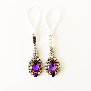 Clit Clamp and Nipple Dangle Set with Elegant Gems. Choose Nipple Nooses or Clamps. MATURE Jewelry, BDSM