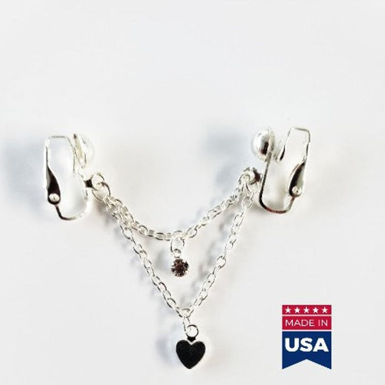 Silver Labia Chain Dangle with Heart and Sparkle. Non-Piercing Genital Jewelry.