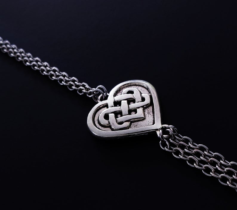 Necklace to Nipple and Clit Clamps with Celtic Knot Heart