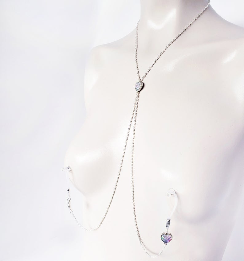 Mermaid/Dragon's Scale Heart Necklace to Nipple. Non-Piercing