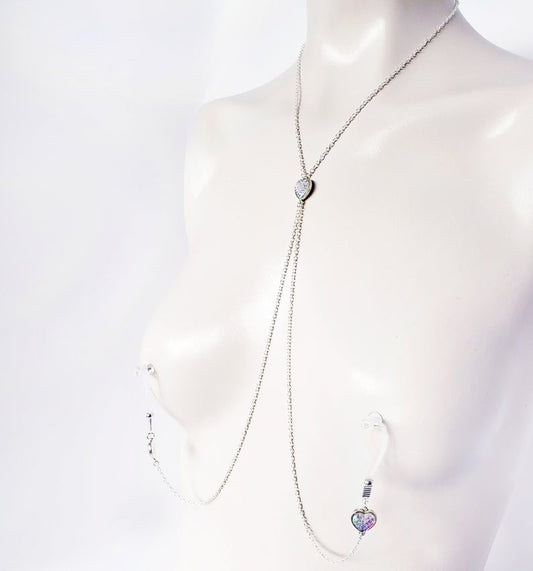 Mermaid/Dragon's Scale Heart Necklace to Nipple. Non-Piercing