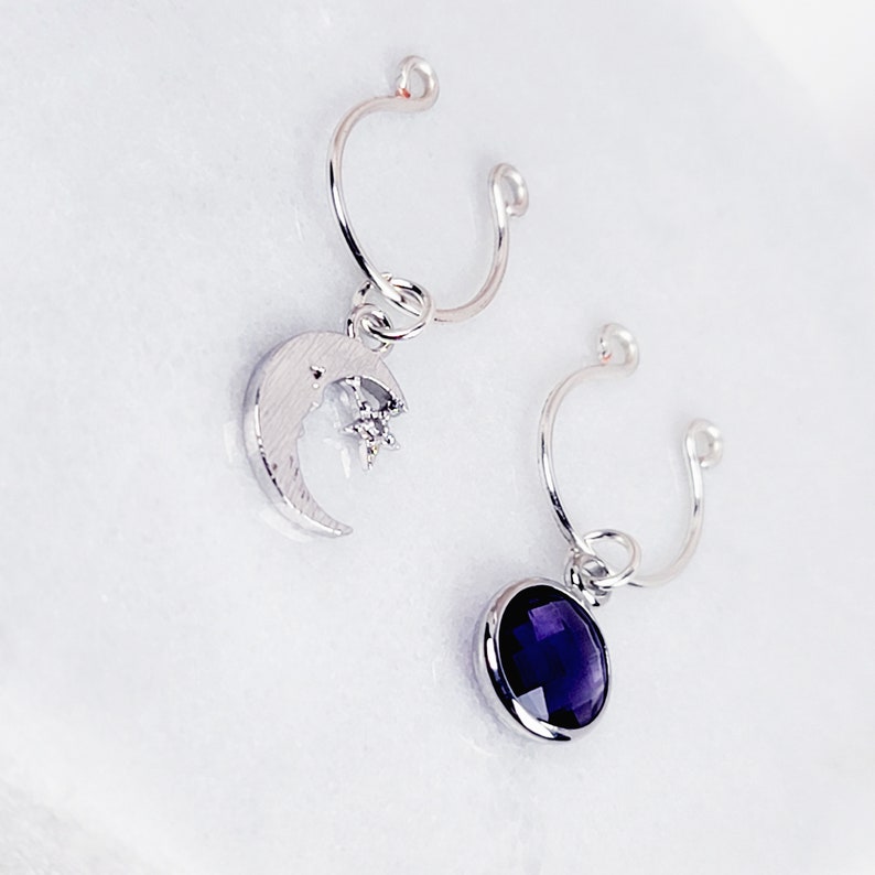 Nipple Rings with Silver Star, Moon, and Purple Gem