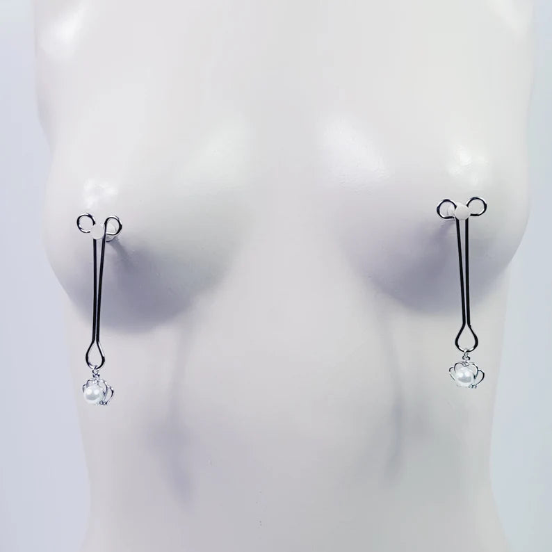 Straight Nipple Clamps with Crown and Pearl