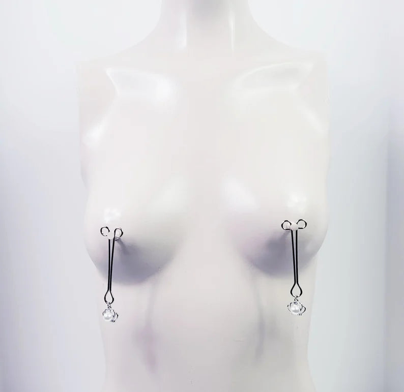 Straight Nipple Clamps with Crown and Pearl