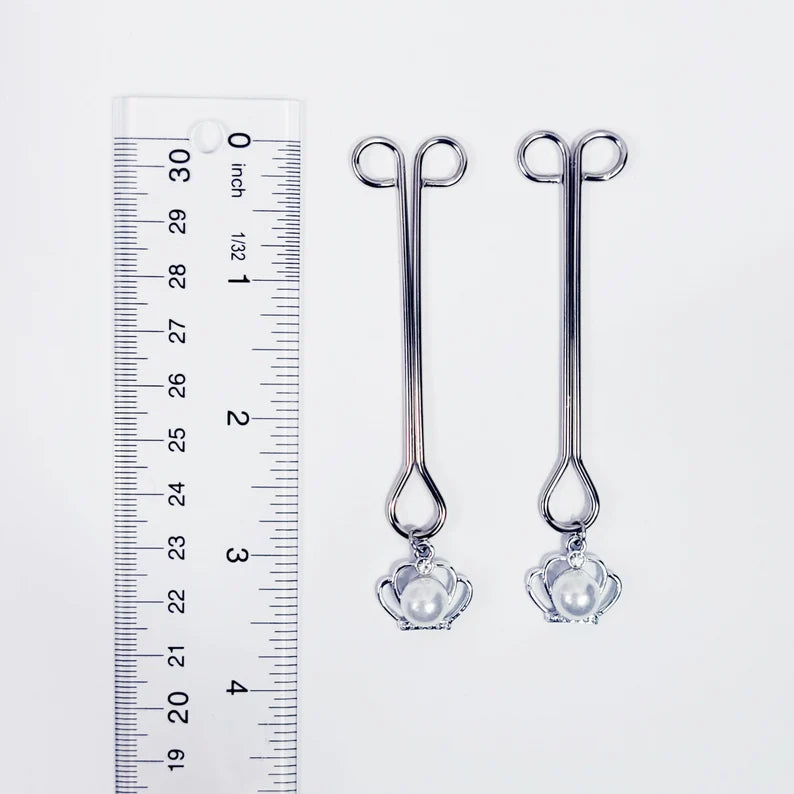 Straight Nipple Clamps with Crown and Pearl