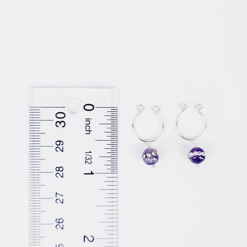 Non Piercing Nipple Rings and Labia Chain Dangle with Sparkling Amethyst or Rose Quartz Beads. Erotic Body Jewelry Set. MATURE, BDSM