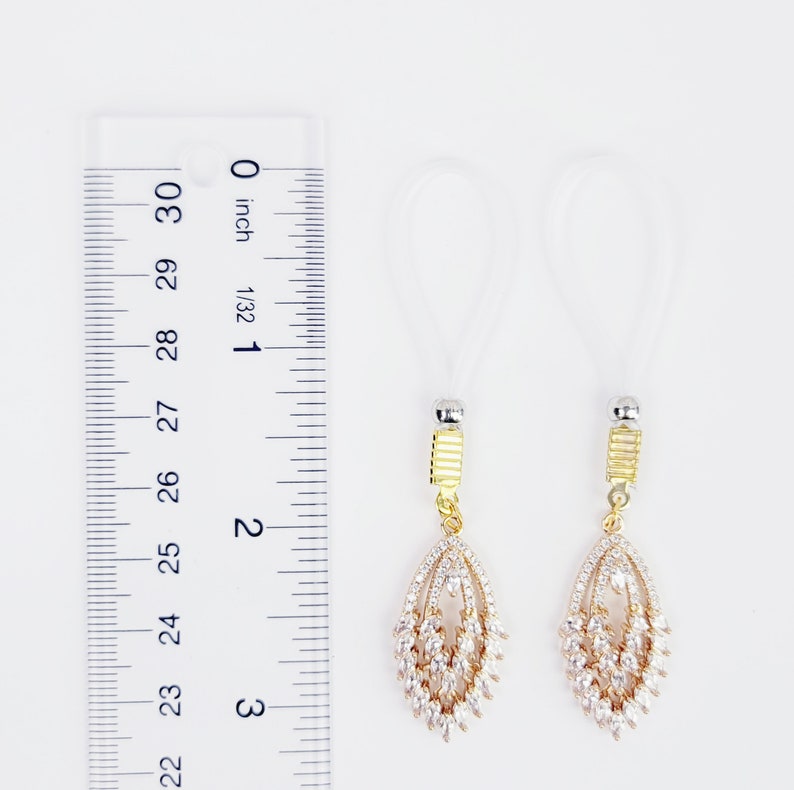 Non-Piercing Gold Nipple Dangles with Cubic Zirconia. Choose Nipple Nooses or Clamps.