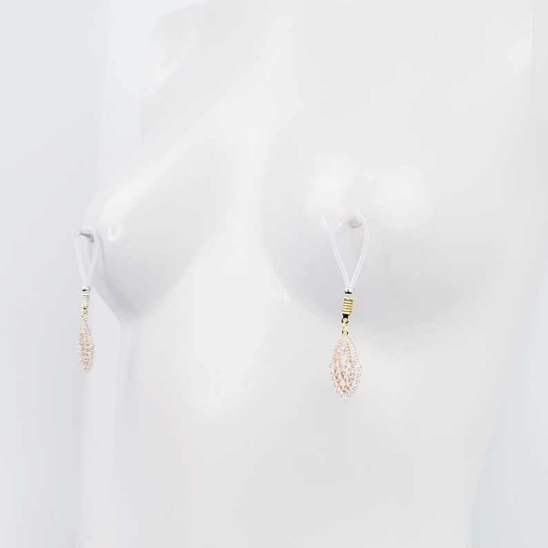 Non-Piercing Gold Nipple Dangles with Cubic Zirconia. Choose Nipple Nooses or Clamps.