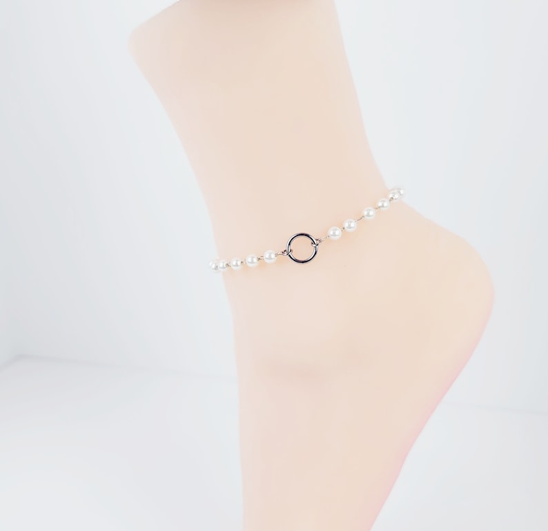 Stainless Steel and Pearl, Circle of O Ankle Bracelet